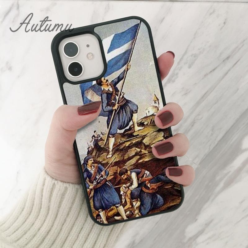 Griechische Griechenland Flagge Karte Telefon Fall für iPhone 11 12 13 14 Pro Max mini X XR XS SE 2020 6 7 8 Plus Samsung Galaxy S21 S22 shell