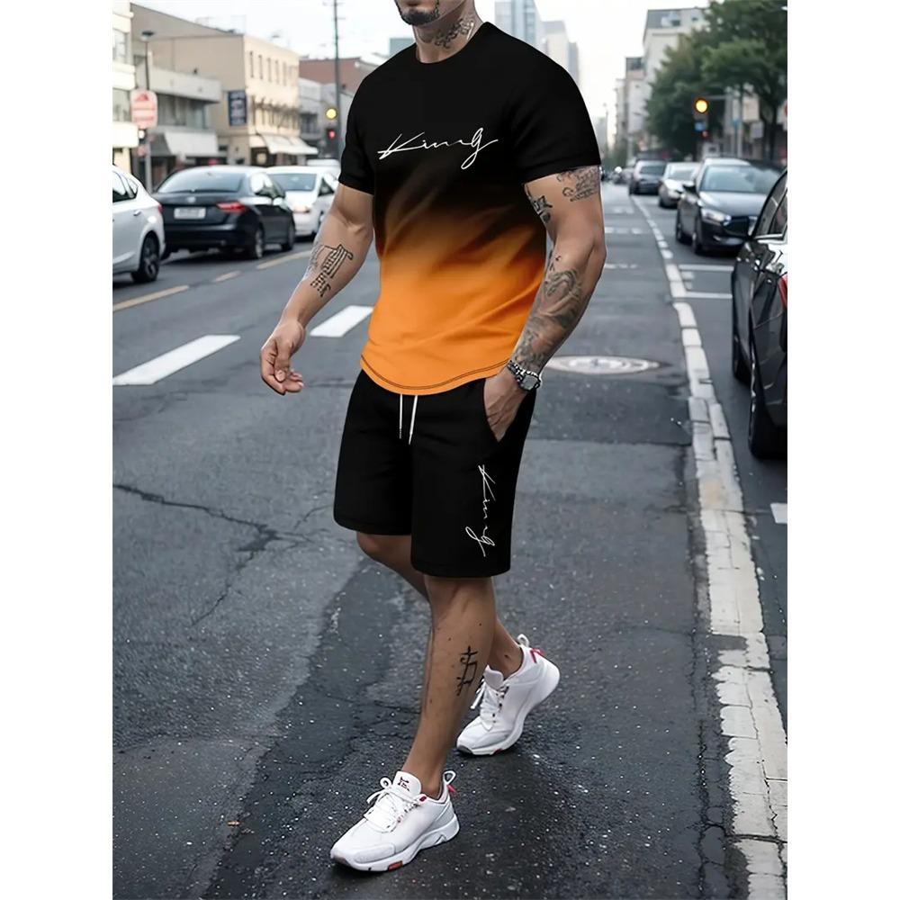 Summer Street Men's Suit Sportswear Men's Oversized Clothing 3D Print T-Shirt Shorts Men's Simple Clothing Fashion Suit