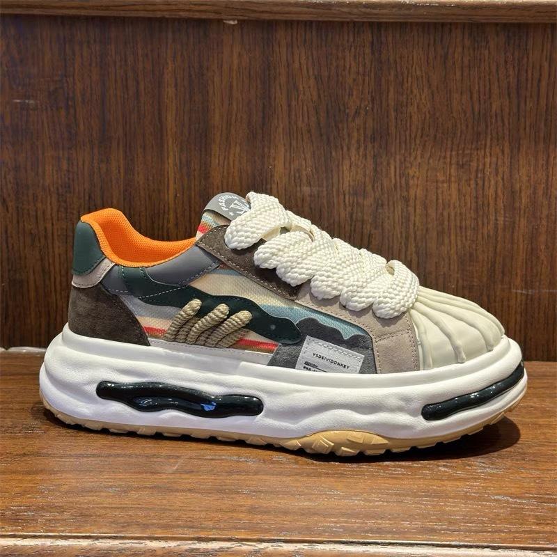 Leather cloth breathable color matching casual shoes comfortable and lightweight thick-soled Forrest Gump shoes