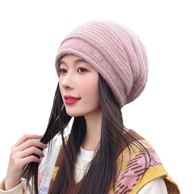 Autumn and Winter Hats for Women Korean Version Versatile Warm Baotou Knitted Hat Fashionable Loose and Face Showing Small Woolen Pile Cold Hat