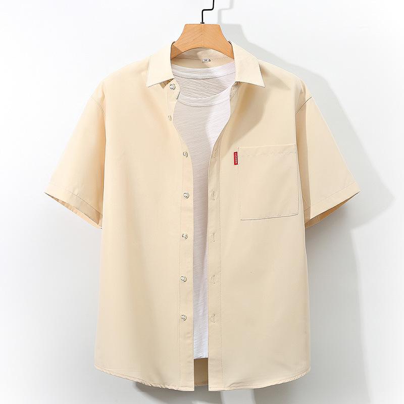 

Мужская летняя дышащая рубашка с короткими рукавами, повседневная рубашка большого размера с коротким рукавом и коротким рукавом для офиса L бежевый
