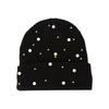 Winter Unisex Knitted Beanie Hat 3D Embroidered Pearl Rhinestones Warm Y2K Style Spandex/Cotton Outdoor