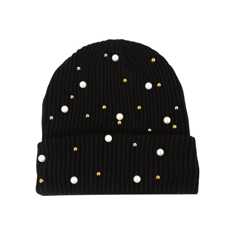 Winter Unisex Knitted Beanie Hat 3D Embroidered Pearl Rhinestones Warm Y2K Style Spandex/Cotton Outdoor