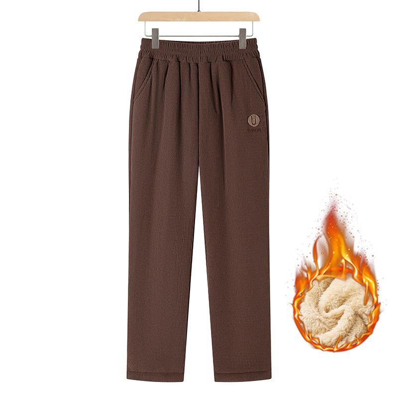 

Зимние женские брюки вельветовые с вышивкой теплые на шерпе высокой посадки толстые спортивные штаны осенние повседневные с карманами теплые брюки гарем L хаки