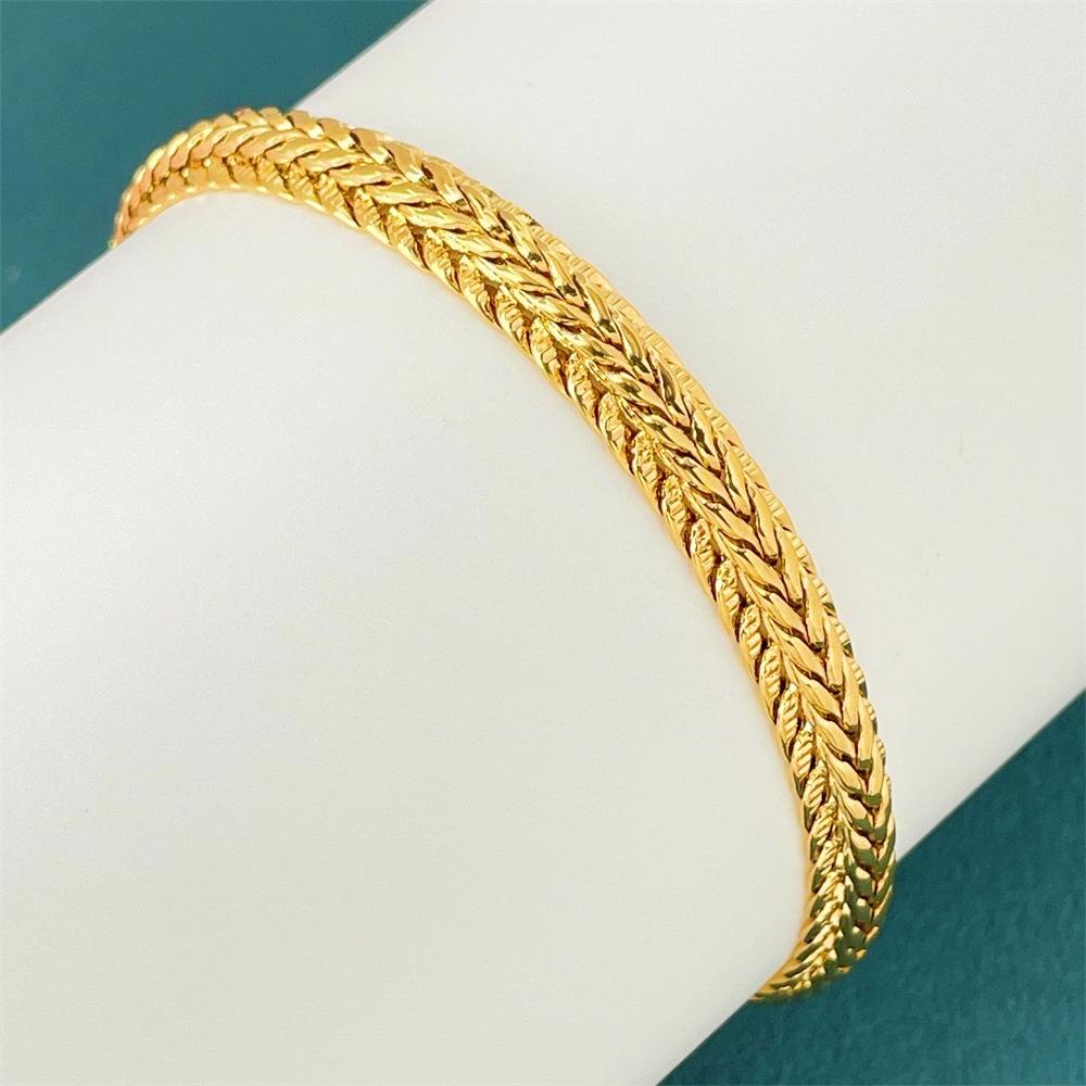6mm Gold Plated Dragon Bone Chain Bracelet 24K Gold Plated Braided Chain Lobster Clasp