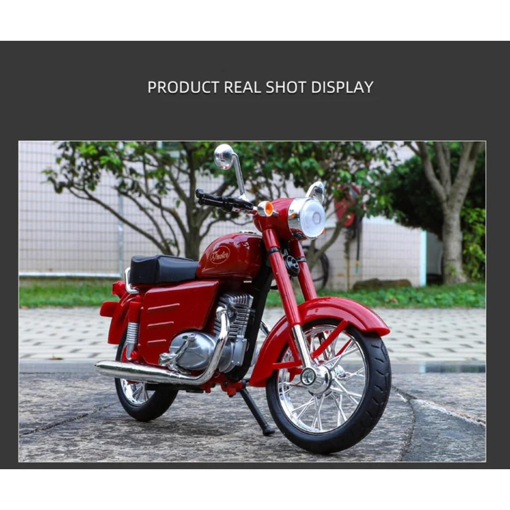 1/10 JAWA 250 Alloy Classic Retro Motorcycle Model Diecast Metal Street Motorcycle Model Simulation Sound and Light Kid Toy Gift
