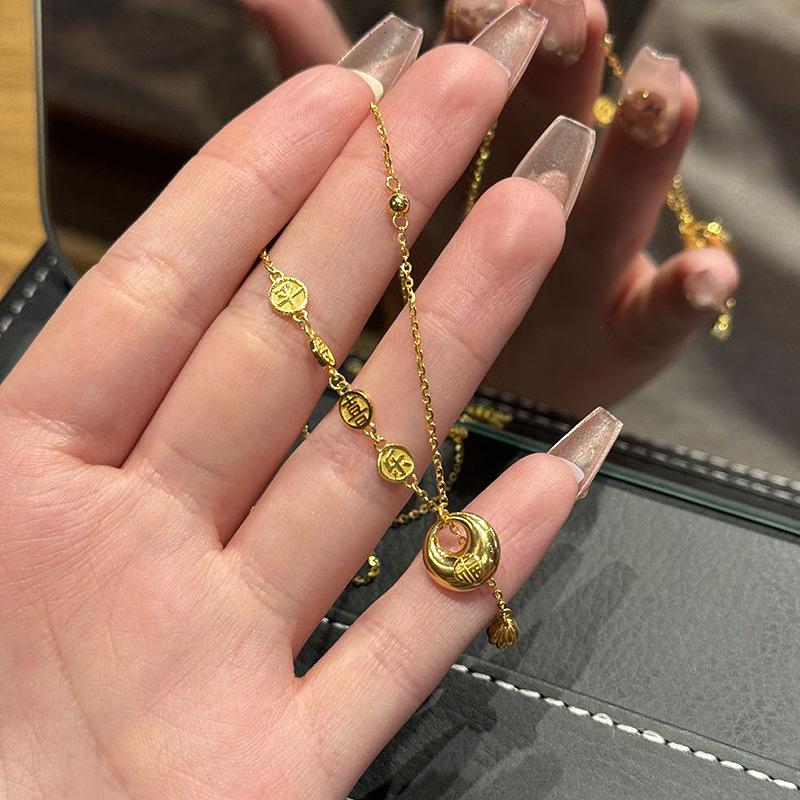 Classic Glossy Ruyi Lock Tassel Collar Chain Circular Water Drop Necklace Exquisite Chinese Style Ping An Joy Jewelry Gift