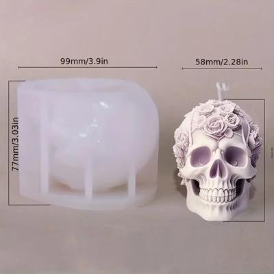 3D Rose Flower Skull Candle Mold Silicone Soap Candle Polymer Clay Plaster Making for Home and Office 3D Halloween Decoration
