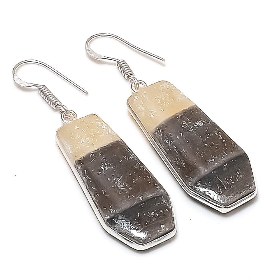 Natural Lace Agate Gemstone Handmade 925 Sterling Silver Earring 2.09" AE-11684