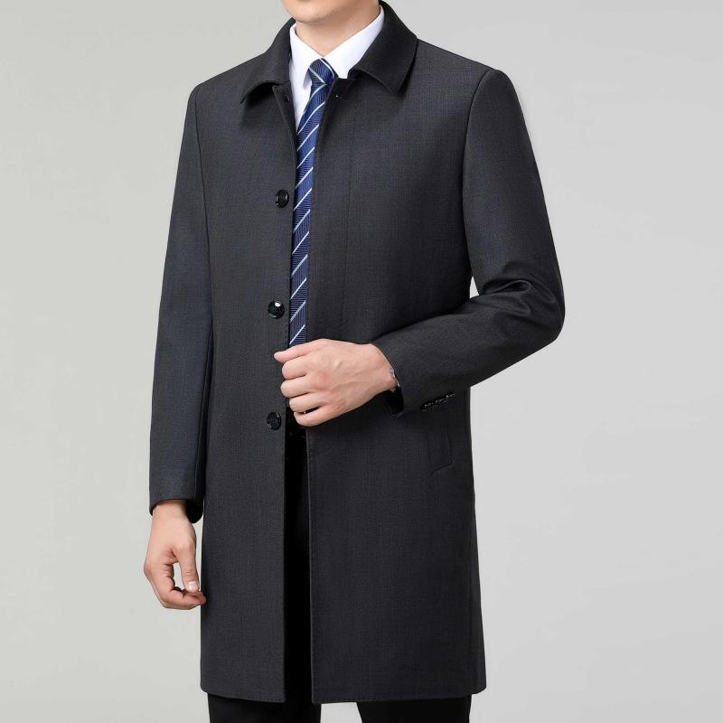 

Осенне-зимнее шерстяное пальто-тренч для мужчин средней длины для мужчин среднего и пожилого возраста, мужское деловое повседневное шерстяное пальто 200