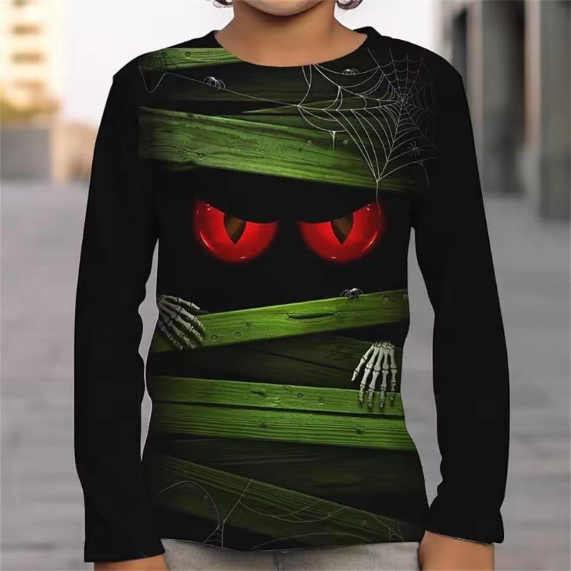 Girl Clothes Halloween Tees 3D Skull Print T Shirts for Children Clothes Fteenagers Boys Wear Long Sleeve Children's Clothing