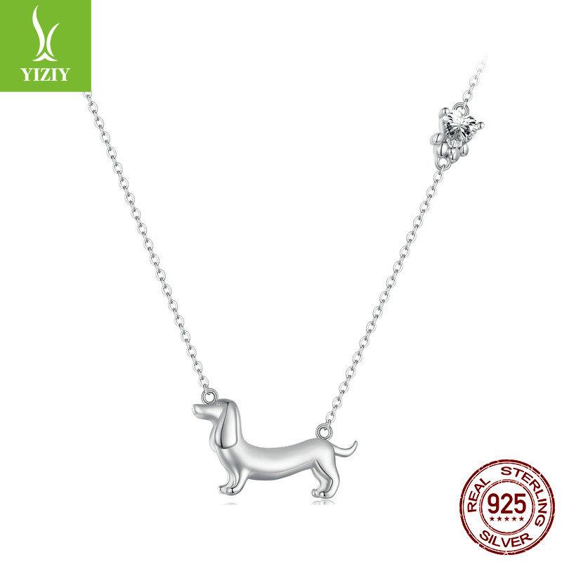 Popular S925 Silver Dachshund Dog Necklace, Simple Design Animal Puppy Collarbone Chain Jewelry