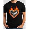Chrome Flaming Heart T-Shirt with a Burning Metal Fire Graphic, Perfect for Streetwear. This Breathable Summer Top Is Machine Washable And Designed