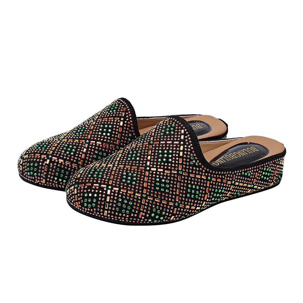 Aphixta Women's Crystal Slippers Slip-On Platform Shoes with Thick Heel Summer Slides Bling Casual Comfortable Beach Shoes