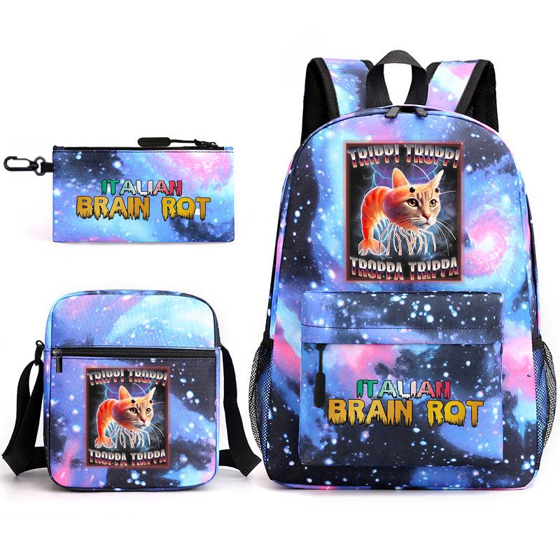 School Bag Tongtongsahur Cartoon Abstract Shanhaijing Primary School Students and Teenagers Backpack Three-piece Set L
