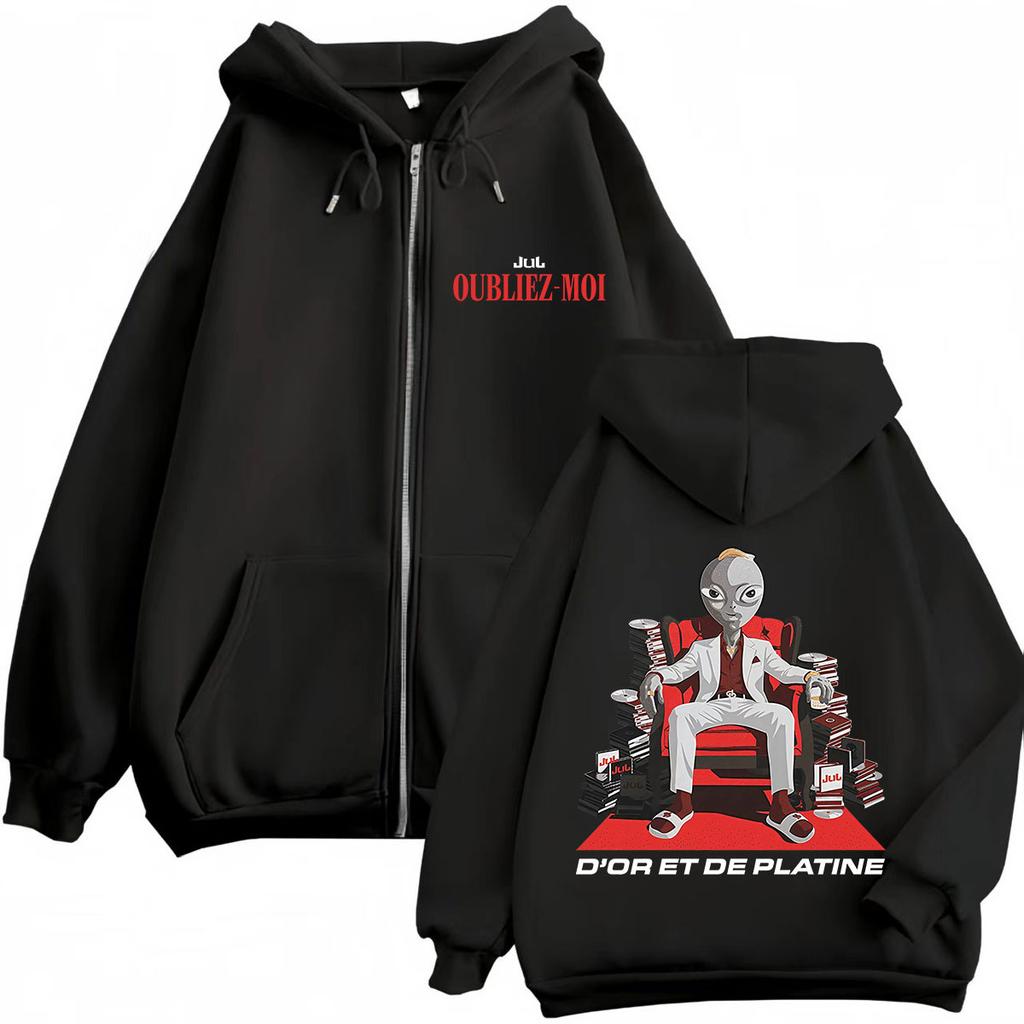 Rapper Jul OUBLIEZ-MOI Fashion Print Zipper Hoodie Men Women Fashion Sweatshirts Winter Aesthetics Casual Loose Zip Up Jacket