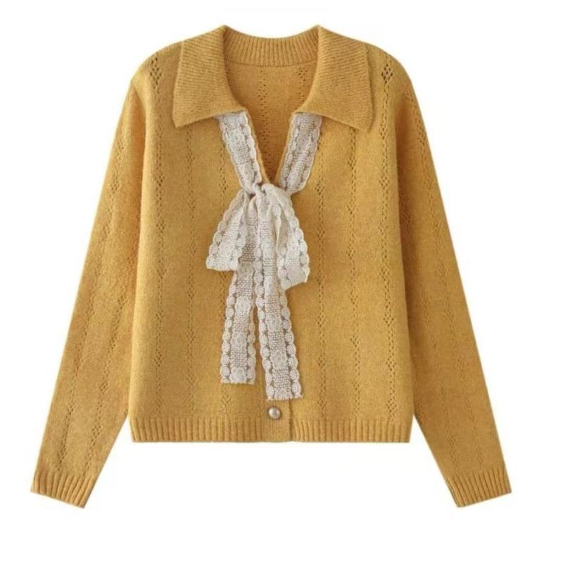 

Женский осенне-зимний новый маленький вязаный кардиган топ с нежным ветром, бантом и шнуровкой оранжевый