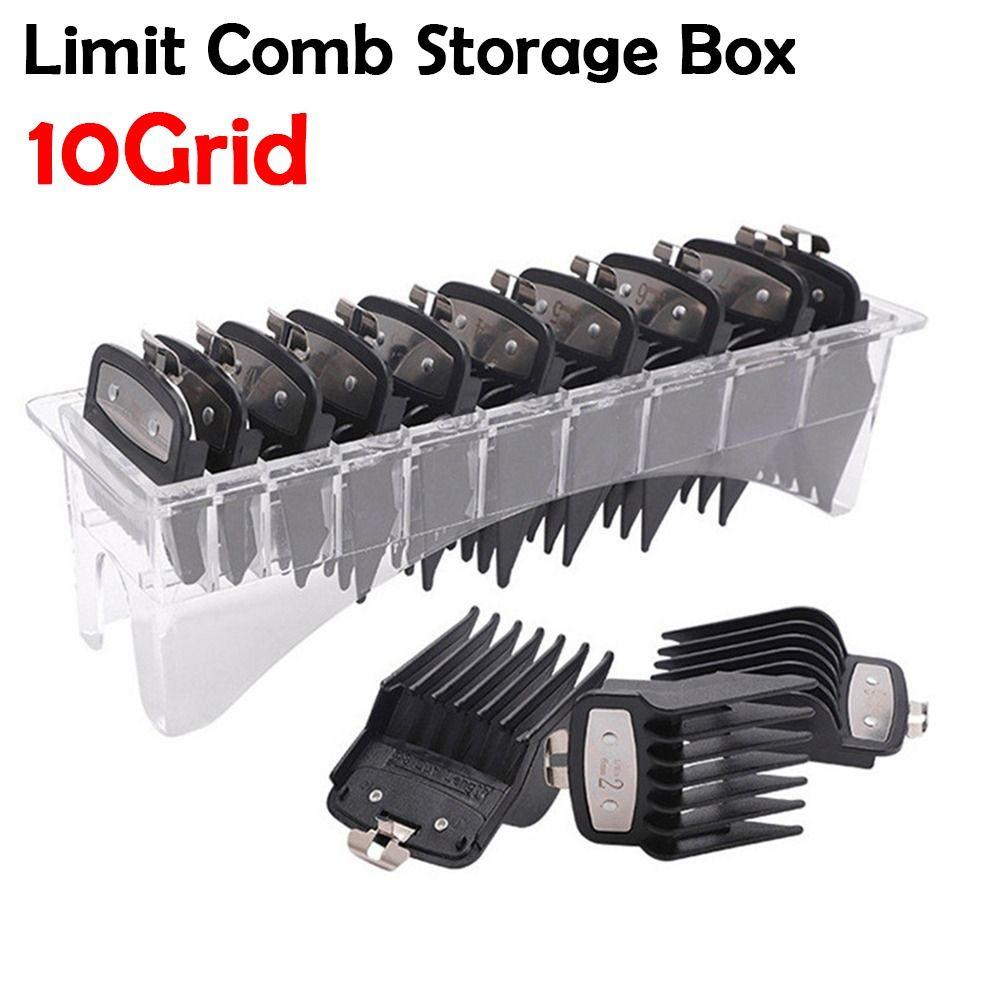 Portable 10 Grid Limit Comb Storage Box Universal Transparent Hair Clipper Caliper Box Large Capacity Salon Hairdressing Tools