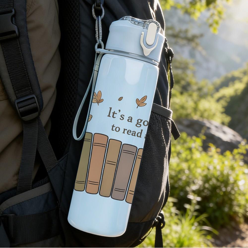 1PC It Is A Good Day Text Quote Print 750ml Color Plastic Sports Water Bottle Leakproof Flip Straw Lid Suitable for Sports Office Home Use