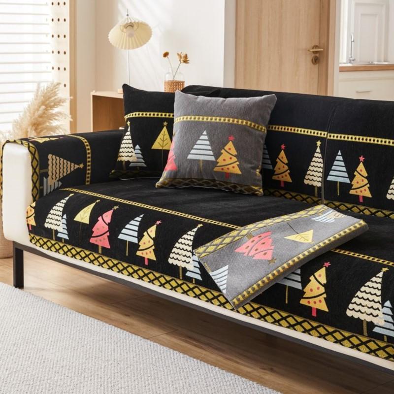 Winter Home Non-slip Christmas Tree Sofa Cushion Couch Sofa Covers Chenille Slipcover Funda Sofa Mats