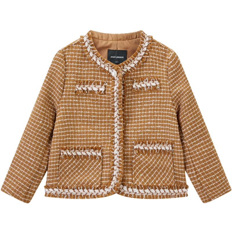 MiniPeace Girls  Brown Plaid Jacket 110