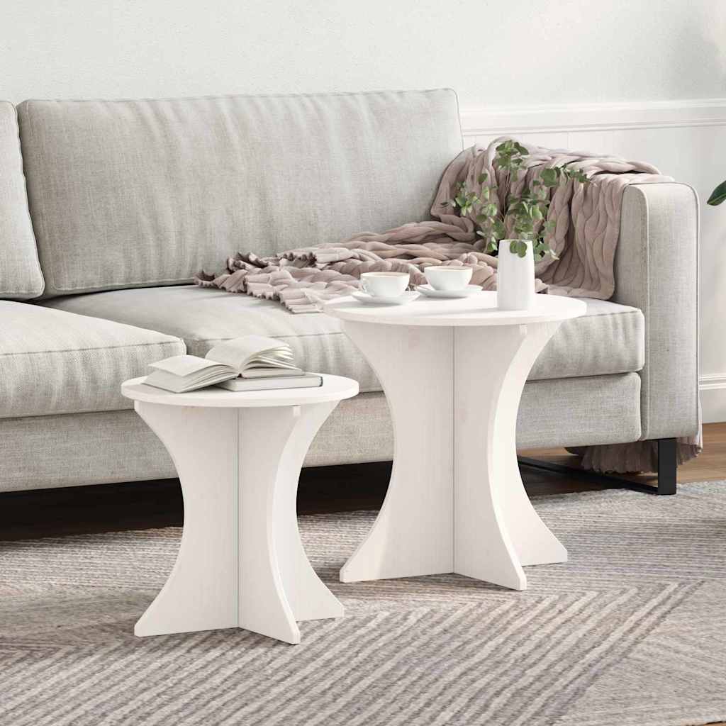 Coffee Table Set 2 pcs White Solid Pine Wood