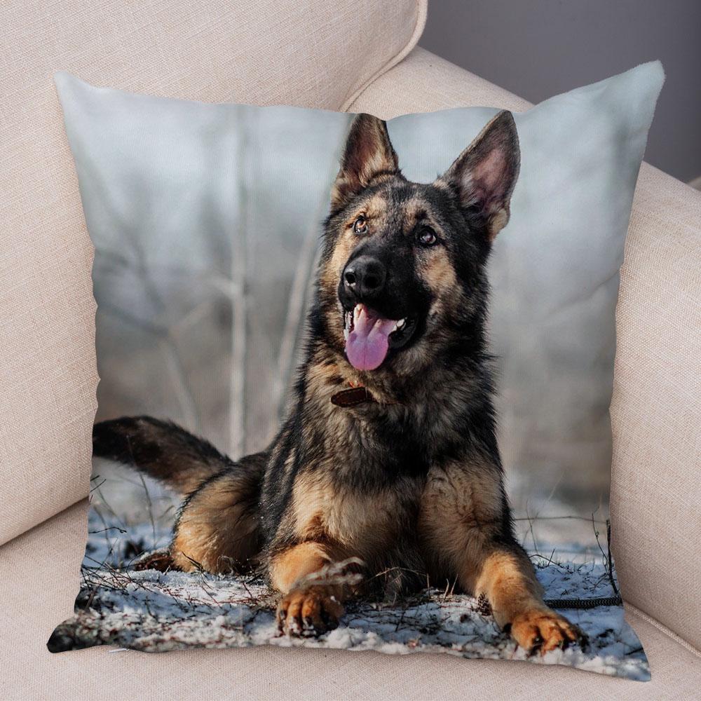 Home Decor German Shepherd Pillow Cover Sofa Cushion Pet Animal Polyester Printed Funda De Almohada