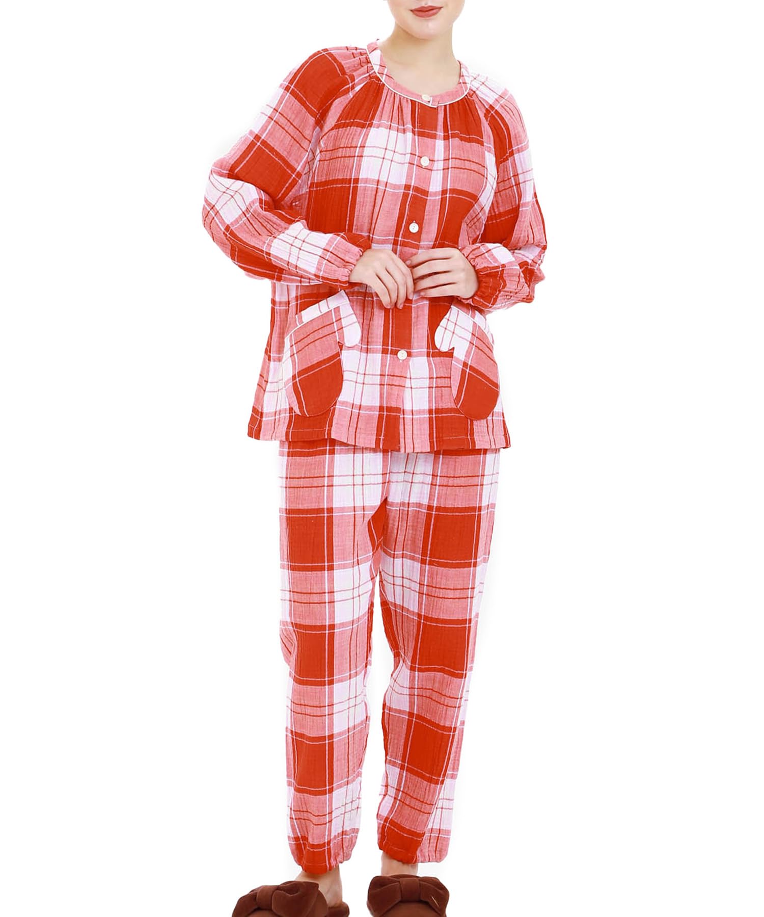 

Пижамный комплект Cream Puff Gauze Check Set Red [Narue] женский