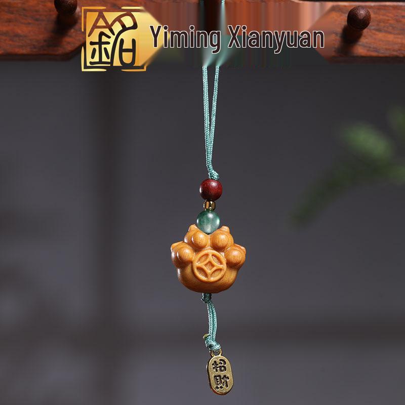 Sandalwood Carved Cat Paw Phone Charm & Keychain for Couples