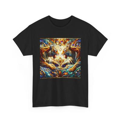 Unisex Adult T Shirt Stained Glass Style Art Dual Tiger Roar Colorful Graphic