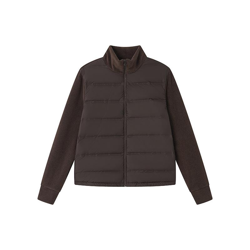Women's Stand Collar Quilted Puffer Jacket Fleece Sleeve Patchwork Zip Up Short Cotton Padded Coat Solid Color Winter Outerwear