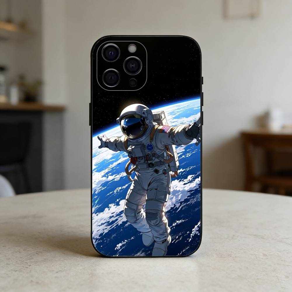 Lovely A-Astronaut Phone Case For iPhone 17,16,15,14,13,12,11 Plus,Pro Max,SE4Soft Silicone Black Cover iPhone14ProMax