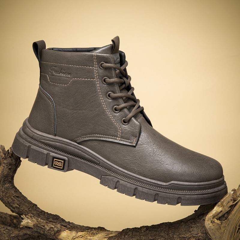 Retro Martin Boots Autumn and Winter High-top Tooling Leather Shoes Versatile Fashion Trend Body Idle Locomotive Style Black Men's Leather Boots