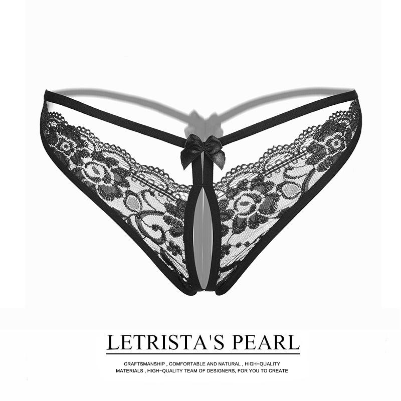 Low-Waist Sexy Lace Open Crotch Thong Panties - Transparent & Tempting