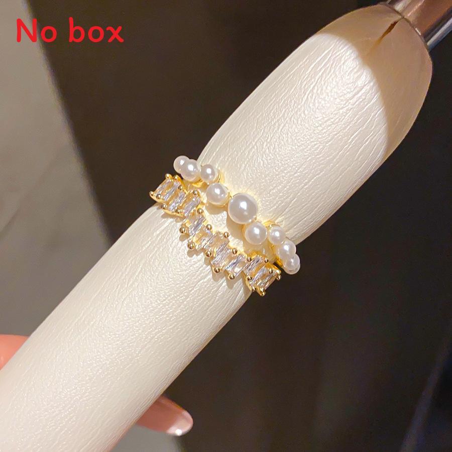 Geometric Pearl Statement Ring With Cubic Zirconia For Womens Fashion Accessory GoldPlated