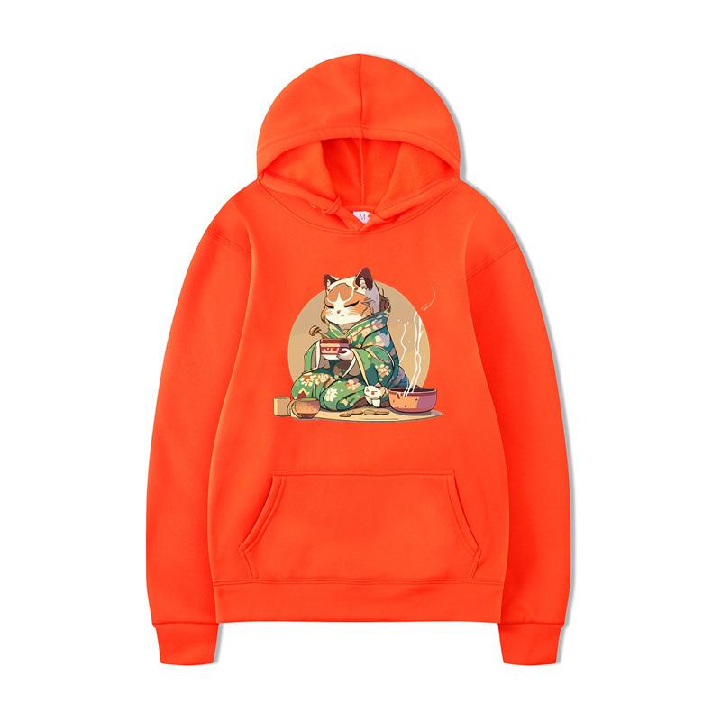 Autumn Cat Sushi Print Printed Men's Hoodie Brand Hoody Y2K Clothes Vintage Fashion Casual Unisex Long Sleeve Pullovers