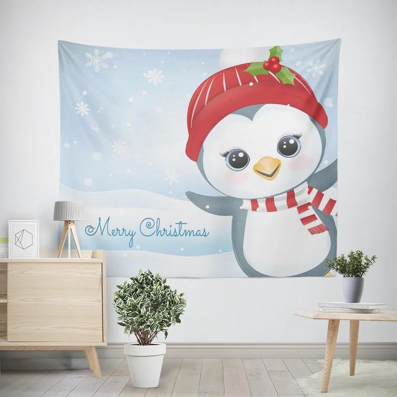 Christmas New Year Penguin Owl Pattern Living Room Bedroom Decorative Tapestry
