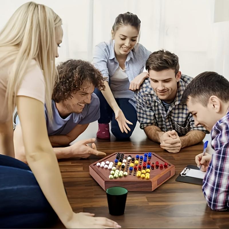 Luxury Wooden Chinese Checkers Game, Hexagonal Board with Storage Drawers, Classic Family Strategy Board Game, Portable Table Chess Game