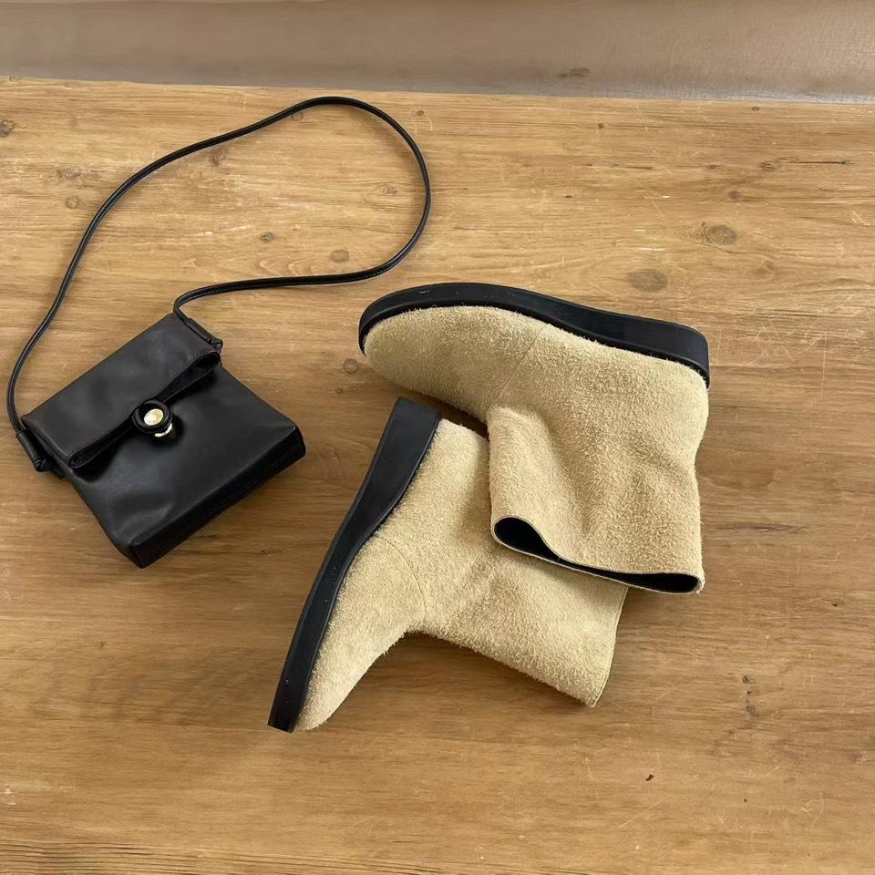 Rindslederversion~ Koreanische Version Nische runde Zehenpartie Plateau kurze Westernstiefel Martin Stiefel Damen 2025 kurze Stiefel Chelsea Boots