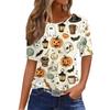 Women's Casual Short Sleeve Halloween Pullover Top with Bat and Pumpkin Print Round Neck Relaxed Fit Shirt for Fall Season