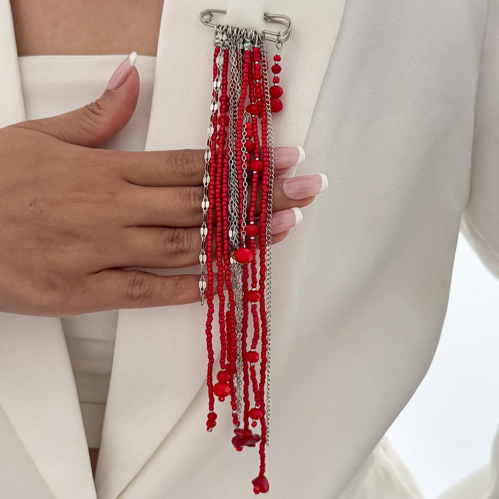 Personalized suit anti glare bead collar, pin hanging decoration, ins anti crystal tassel chain brooch