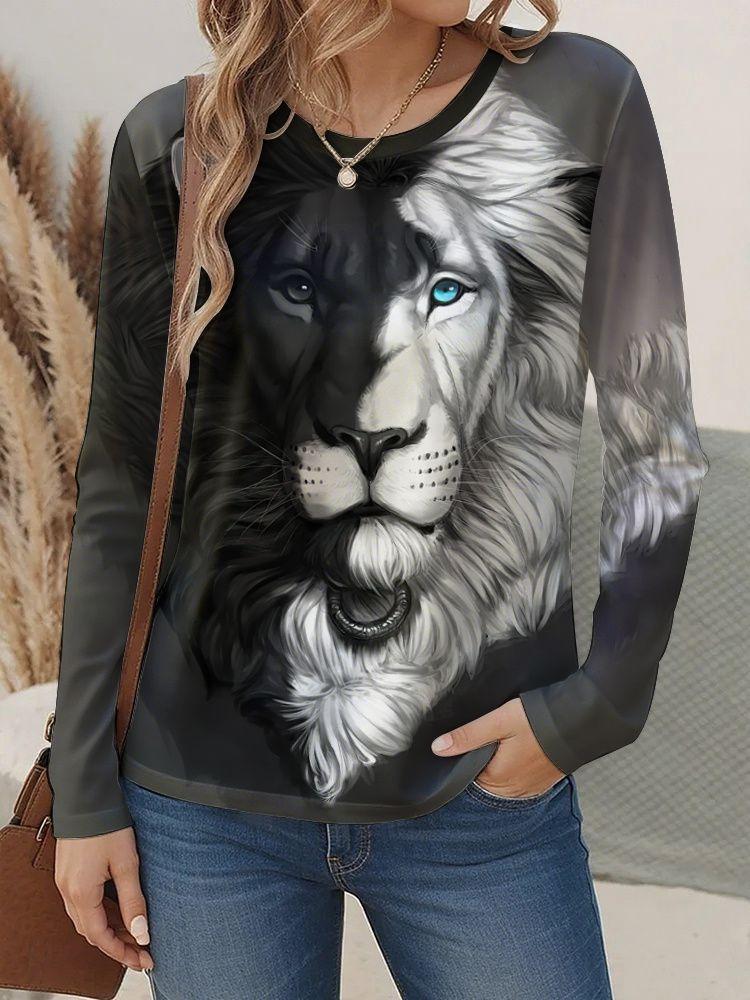 Autumn Leopard 3D Print Long Sleeve T-Shirt Women's Casual T-shirts Fashion Oversized Tops Y2K Tees Streetwear Female Clothing