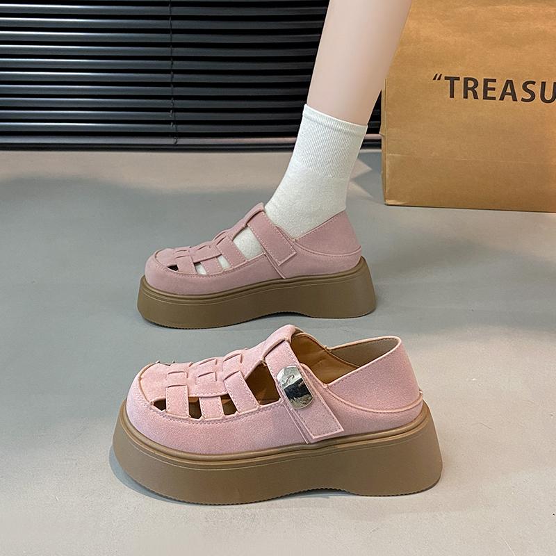 Fashion 2025 Summer Women's Suede Sandals Trendy Thick Bottom Outdoor Anti Slip Fashion Buckle Breathable Women's Versatile Single Shoes