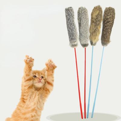 Rastgele Renk Şaka Kedi Çubuğu Sahte Tavşan Kürk Ponpon Peluş Evcil Hayvan Etkileşimli Çubuk Kedi Oyun Eğitim Oyuncakları Evcil Hayvan Malzemeleri