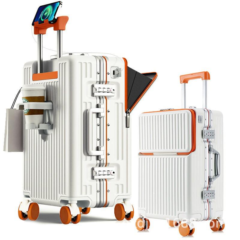 Front-Opening Drop-Resistant Aluminum Frame Suitcase, 20" & 24" Sizes, for Men & Women Travel