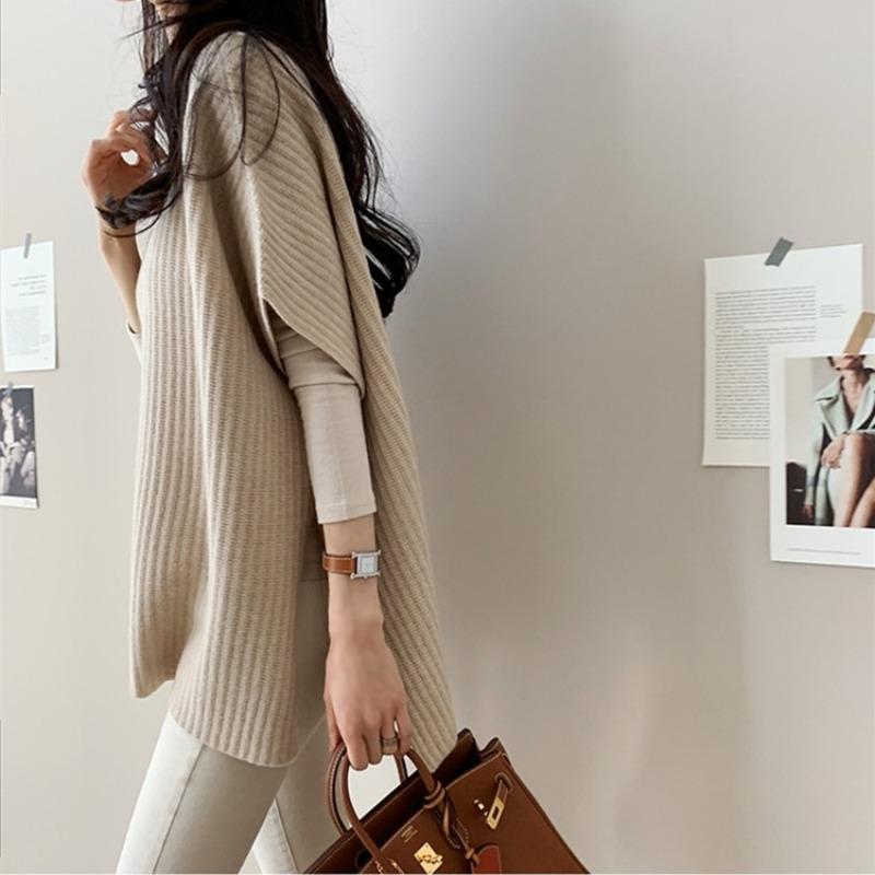 Autumn Solid Loose Short Sleeve Knitted Sweater Vest Women Fashion Winter Casual Pullover Knitwear Vests Woman Elegant Simple Sweaters Waistcoat 25095