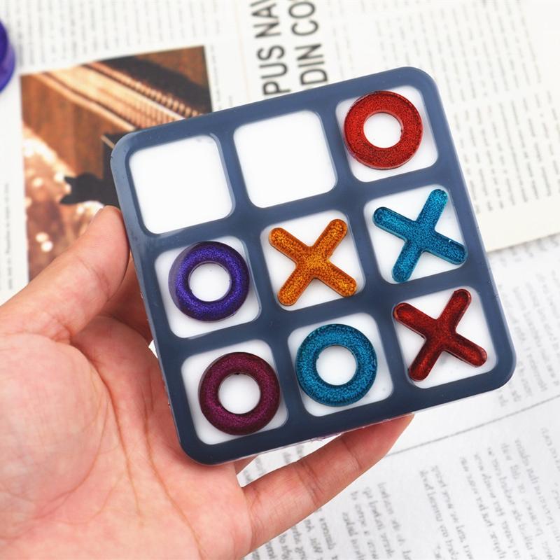 Tic Tac Toe Resin Mold with Chess Pieces Mold X O Board Game Silicone Molds for Resin Casting DIY Tabletop Board Game