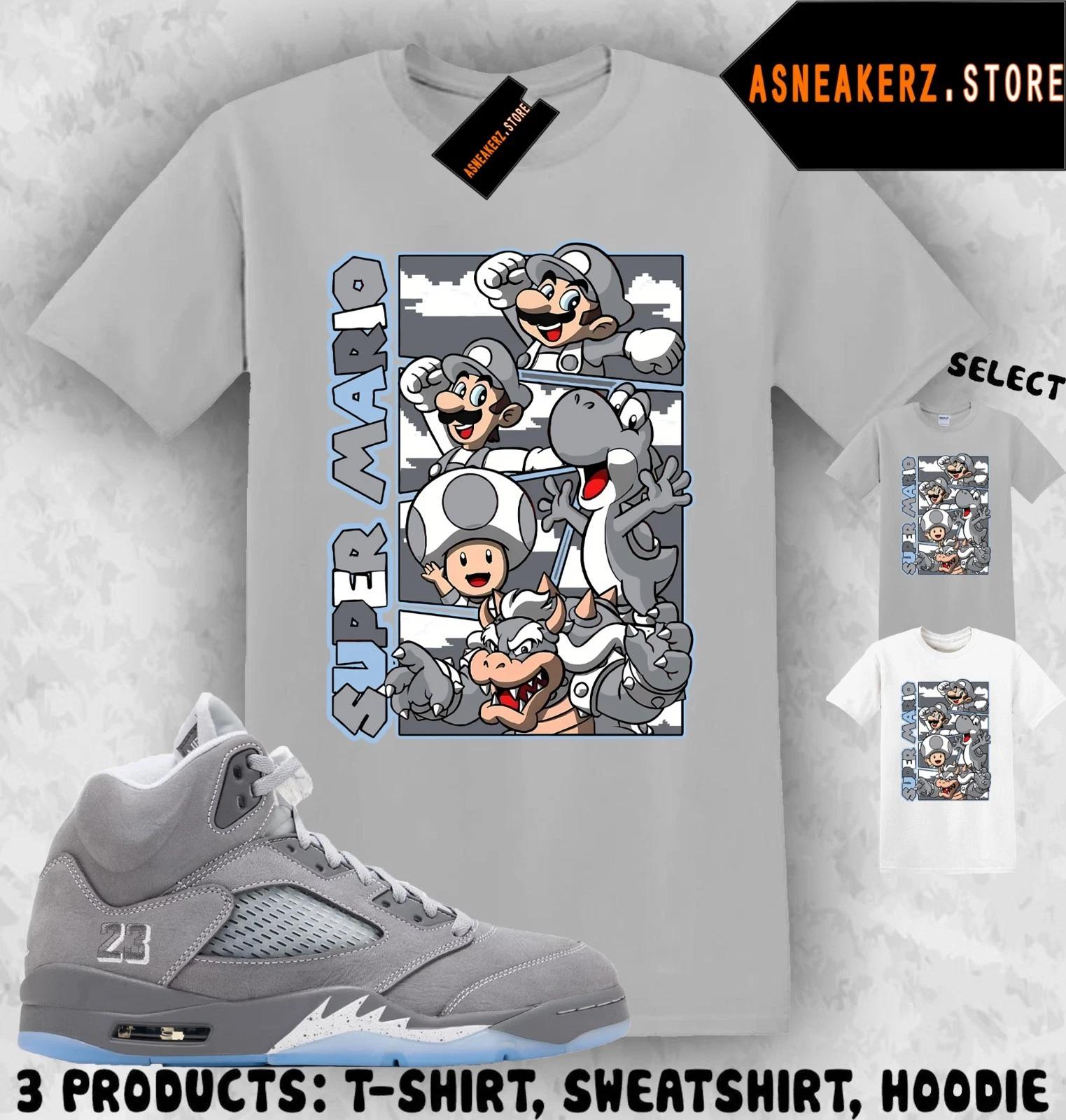 Shirt To Match AJ 5 Wolf Grey 2026 Sneaker Matching Tee Retro Mario T-Shirt XL