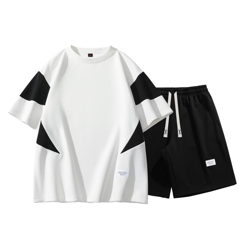 Men's Summer Set: Color Block Short-sleeve T-shirt & Mid-length Shorts, Casual Loose Fit Sports Two-piece