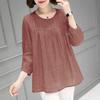 Summer Women's Clothing Solid Cotton Linen Round Neck Short Sleeve Female Clothing Large Loose Slim Breathable Casual Tops